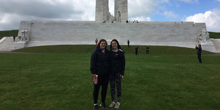 ​Brittney (left) with a friend on a Laurier History trip to Vimy Ridge.  