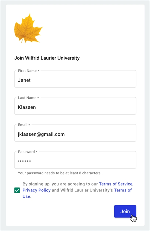 fill in your info to create your laurier account