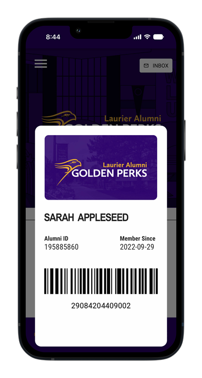 Example of digital alumni card on golden perks app